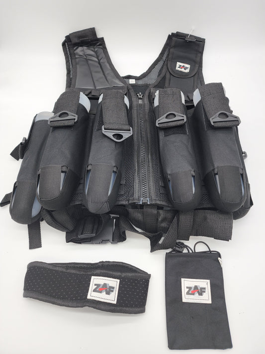 9 Pod Harness / Tactical Vest combo | w/ barrel Sleeve + Neck protector | Fully Adjustable Fit | Black