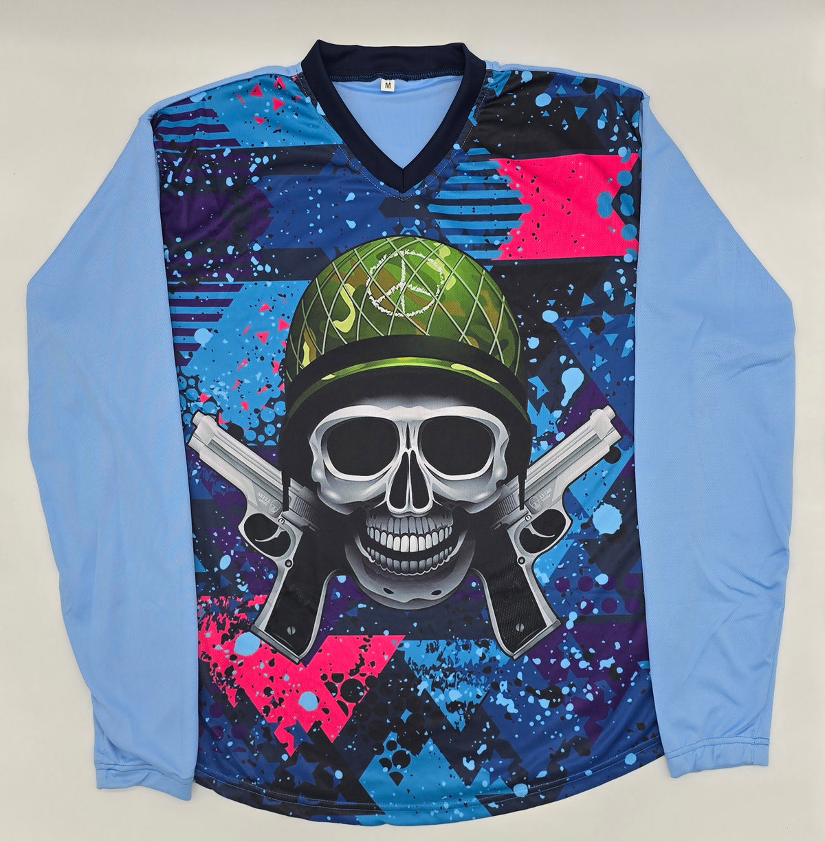 baby blue soldier skull double gun pink & blue | Paintball Practice Jersey