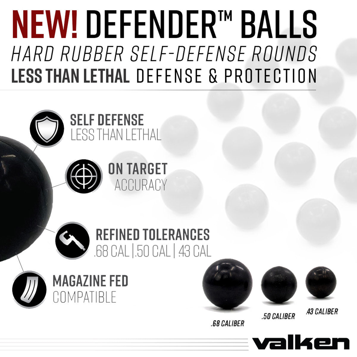 Shop Valken Rubber Balls | Defender .43 Caliber Hard  - 25Ct
