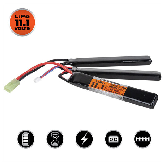 Valken Lipo 11.1V 2000Mah 25C Triple Split Airsoft Battery (Small Tamiya)