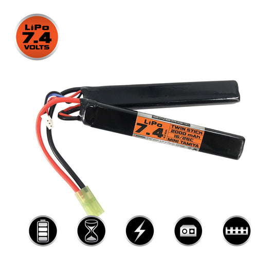 Valken Lipo 7.4V 2000Mah 25C Split Airsoft Battery (Small Tamiya)