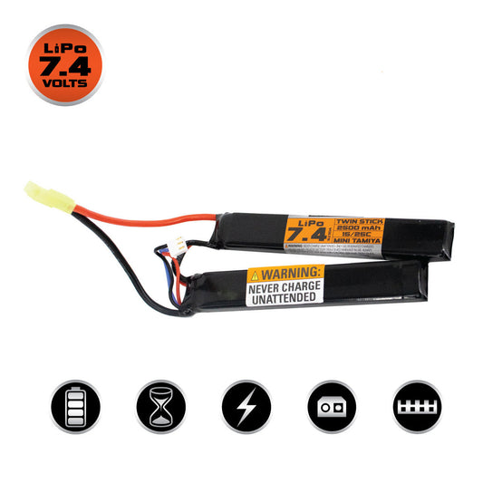 Valken Lipo 7.4V 2500Mah 15/25C Split (Small Tamiya)