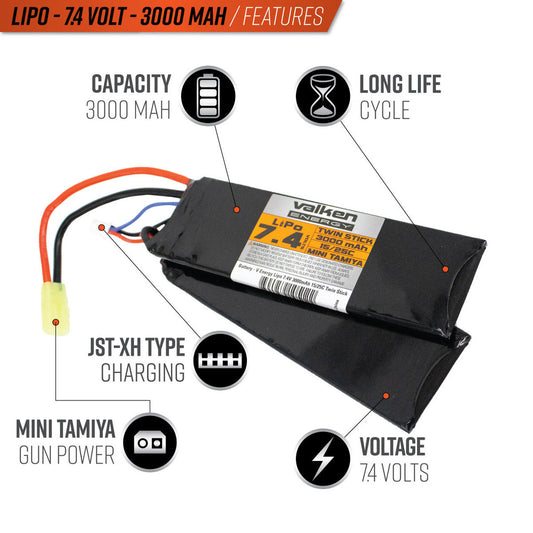 Valken Lipo 7.4V 3000Mah 15/25C Split (Small Tamiya)