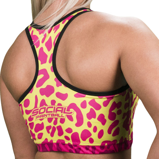 Women's Racerback Sports Bra, Leopard Lemonade