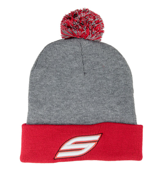 Pom Pom Beanie, Gray Red | Social Paintball Beanies