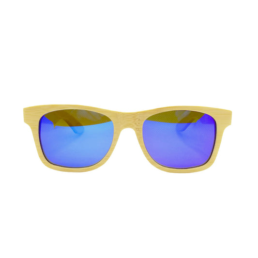 Bamboo Wood Sunglasses, Blue Mirror Lens