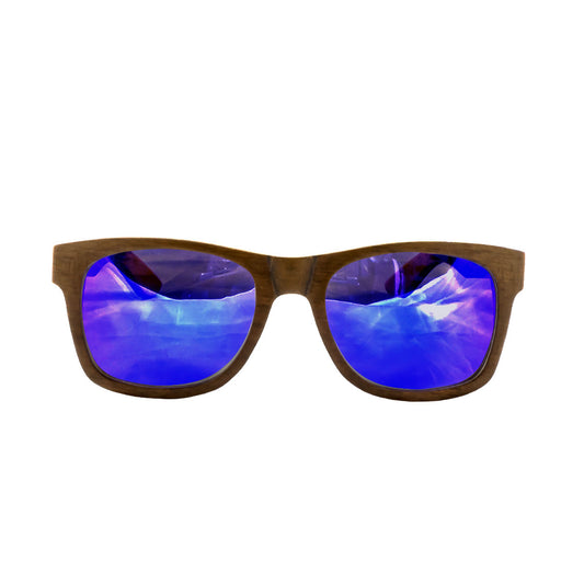 Skateboard Wood Sunglasses, Blue Mirror Lens