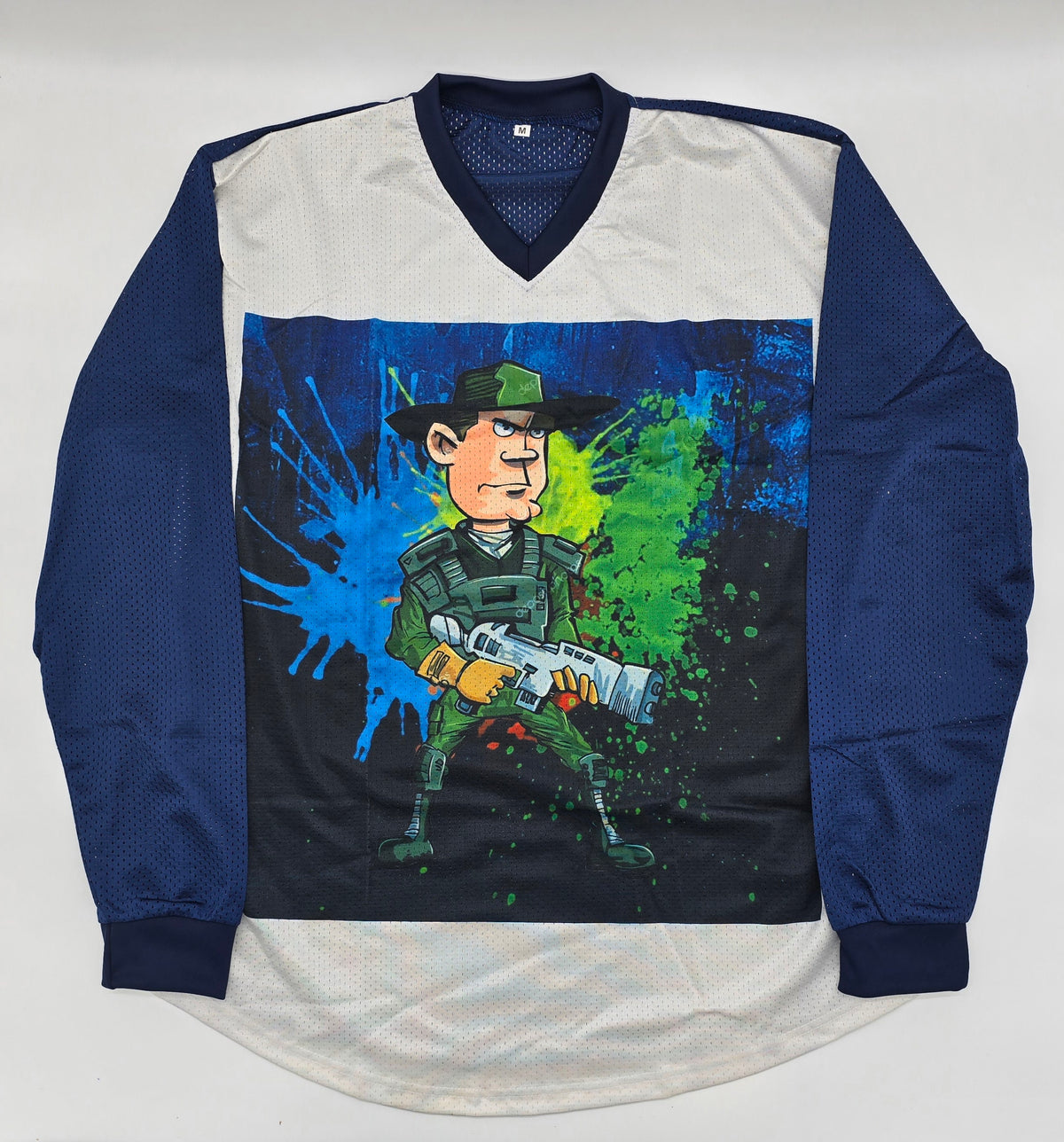 white & navy blue army timmy's dad | Paintball Practice Jersey