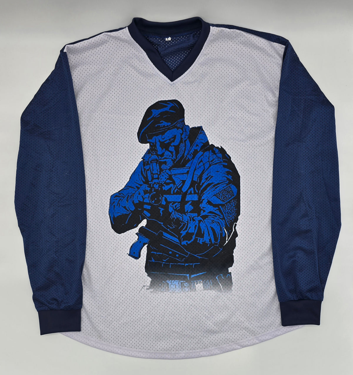 White  & Navy blue army dude | Paintball Practice Jersey
