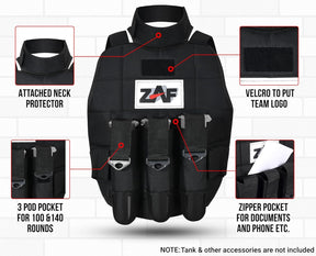 3 Pod | Padded Paintball Chest Protector | Attached Neck Protector | Black