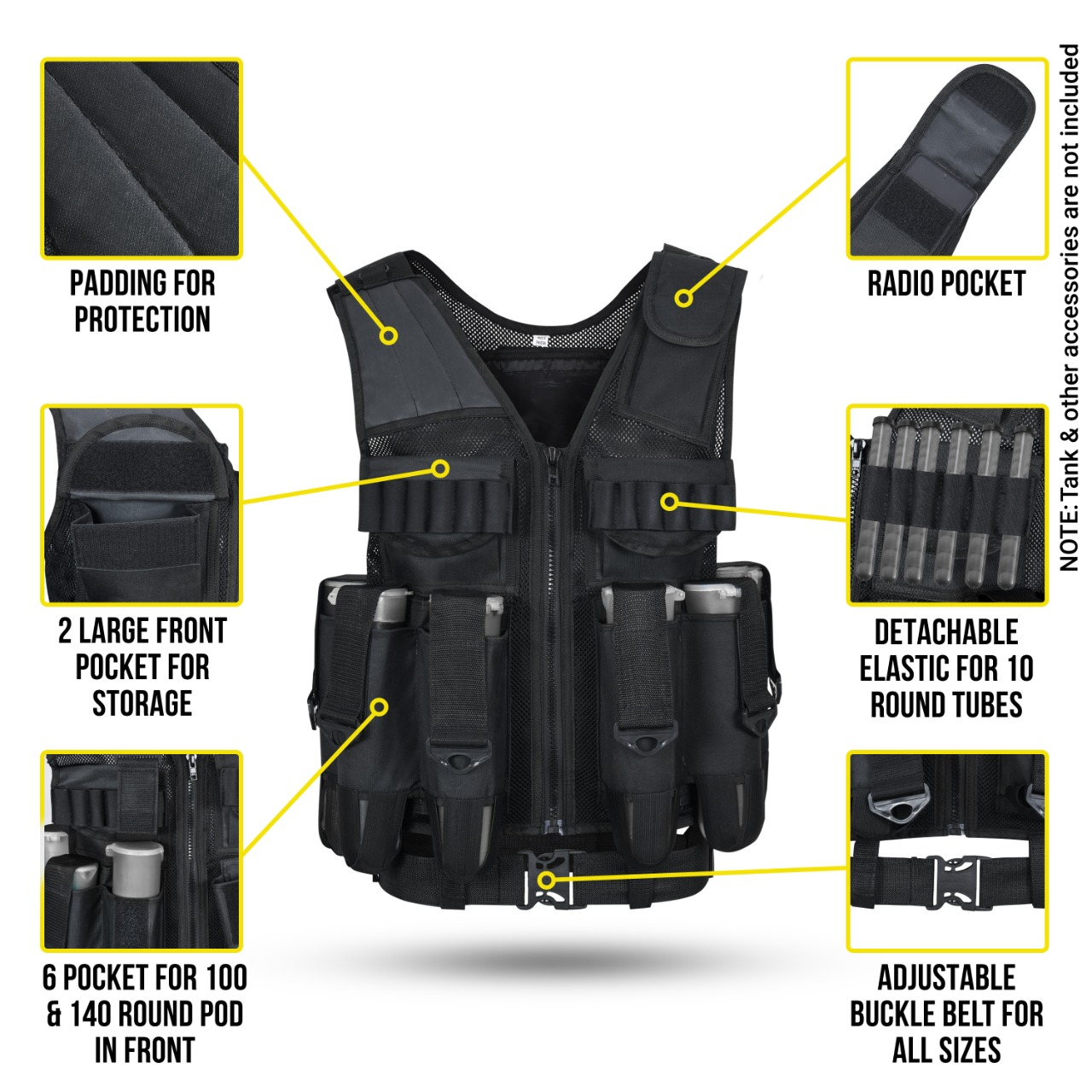 9 Pod Harness / Tactical Vest | Fully Adjustable Fit | Black | East Coast