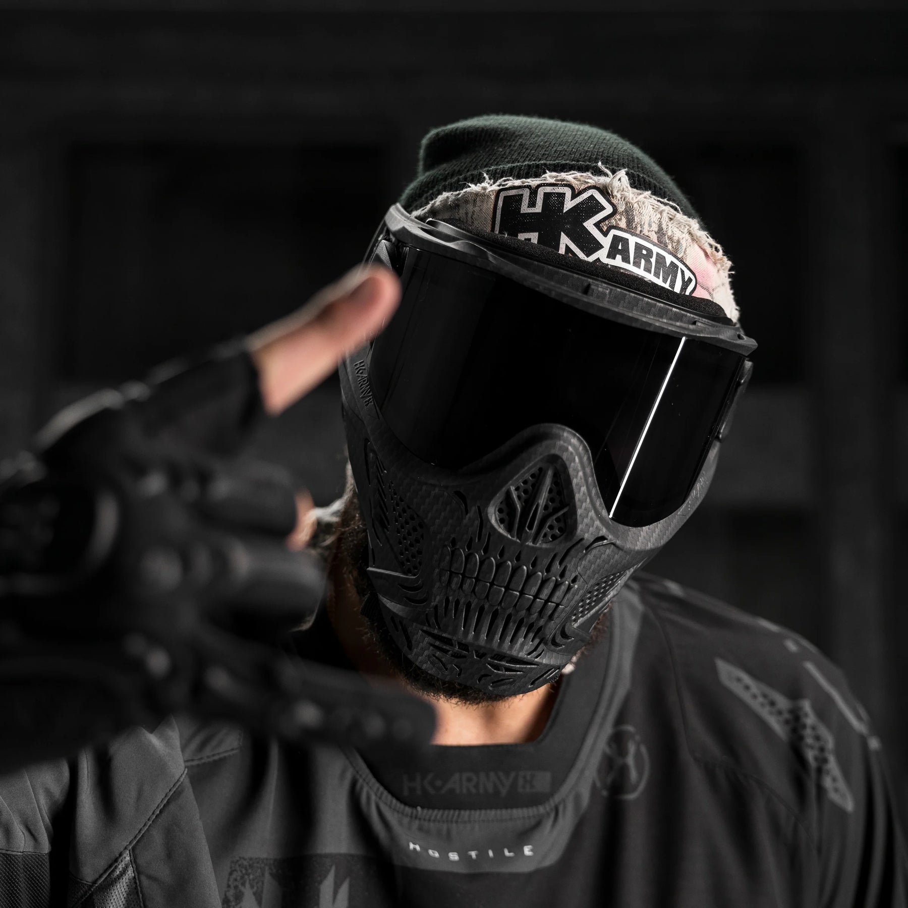 HSTL Skull Goggle Carbon fiber Black - W/ Smoke Lens | Paintball Goggle | Mask | Hk Army