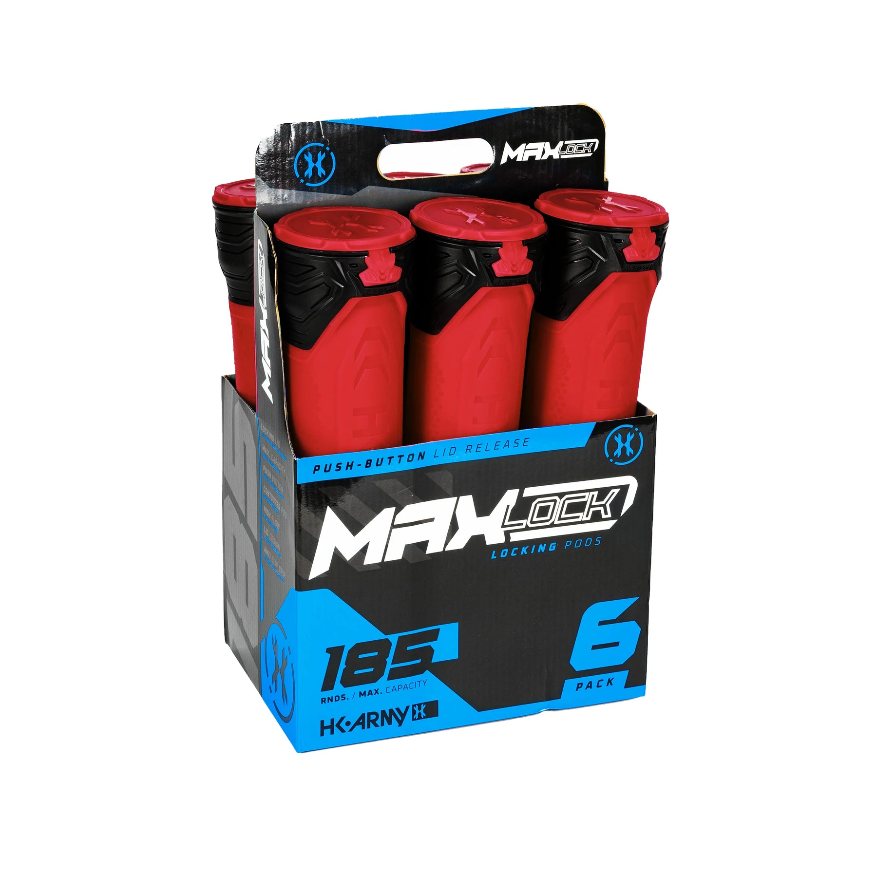 MaxLock Paintball Pods - Lock Lid | 185 Rounds | Fire | 6 Pack