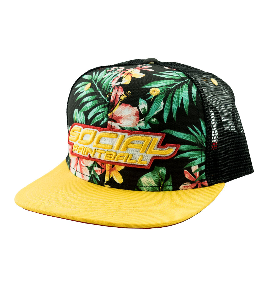 Snapback Hat, Black Hawaiian Yellow Bill Trucker | Social Paintball | Headwear Hats