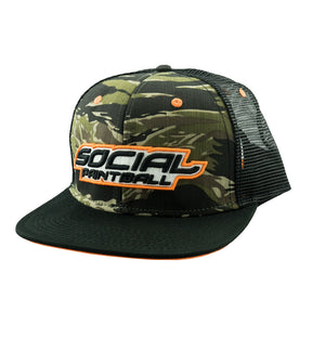 Snapback Hat, Tiger Camo Black Bill Trucker | Social Paintball | Headwear Hats