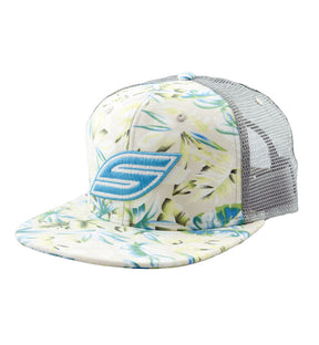Snapback Hat, White Flower Trucker | Social Paintball | Headwear Hats