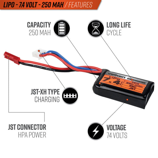 Valken Lipo 7.4V 250Mah 25C Hpa Battery (Jst)