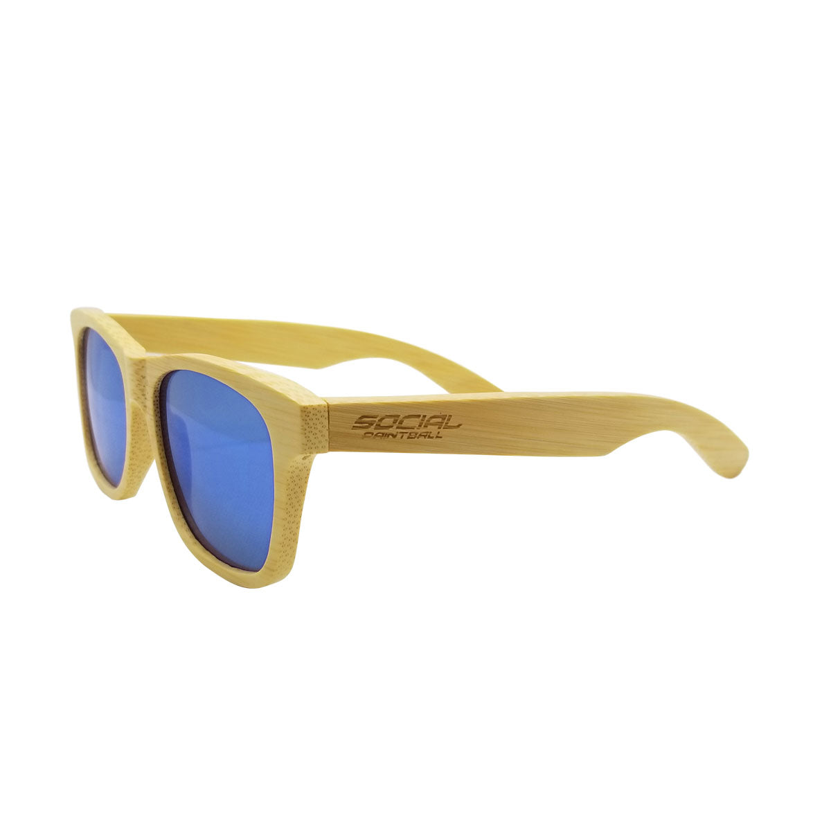 Bamboo Wood Sunglasses, Blue Mirror Lens