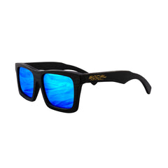 Black Bamboo Wood Sunglasses, Blue Mirror Lens