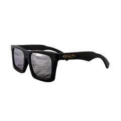 Black Bamboo Wood Sunglasses, Silver Mirror Lens