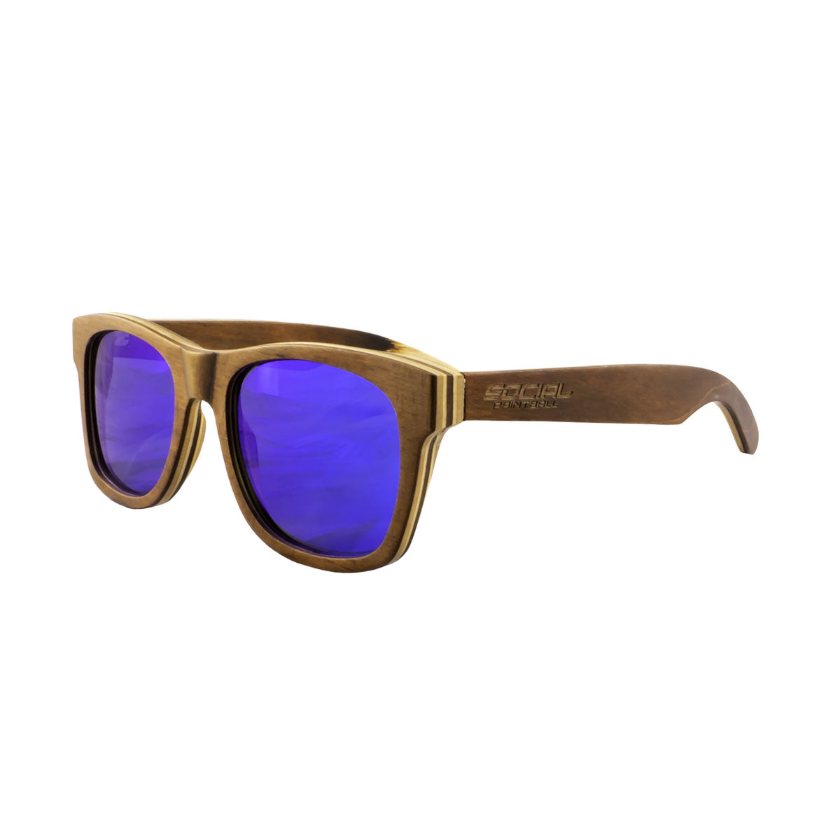 Skateboard Wood Sunglasses, Blue Mirror Lens