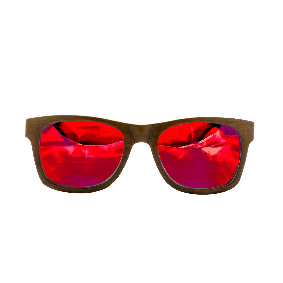 Skateboard Wood Sunglasses, Red Mirror Lens