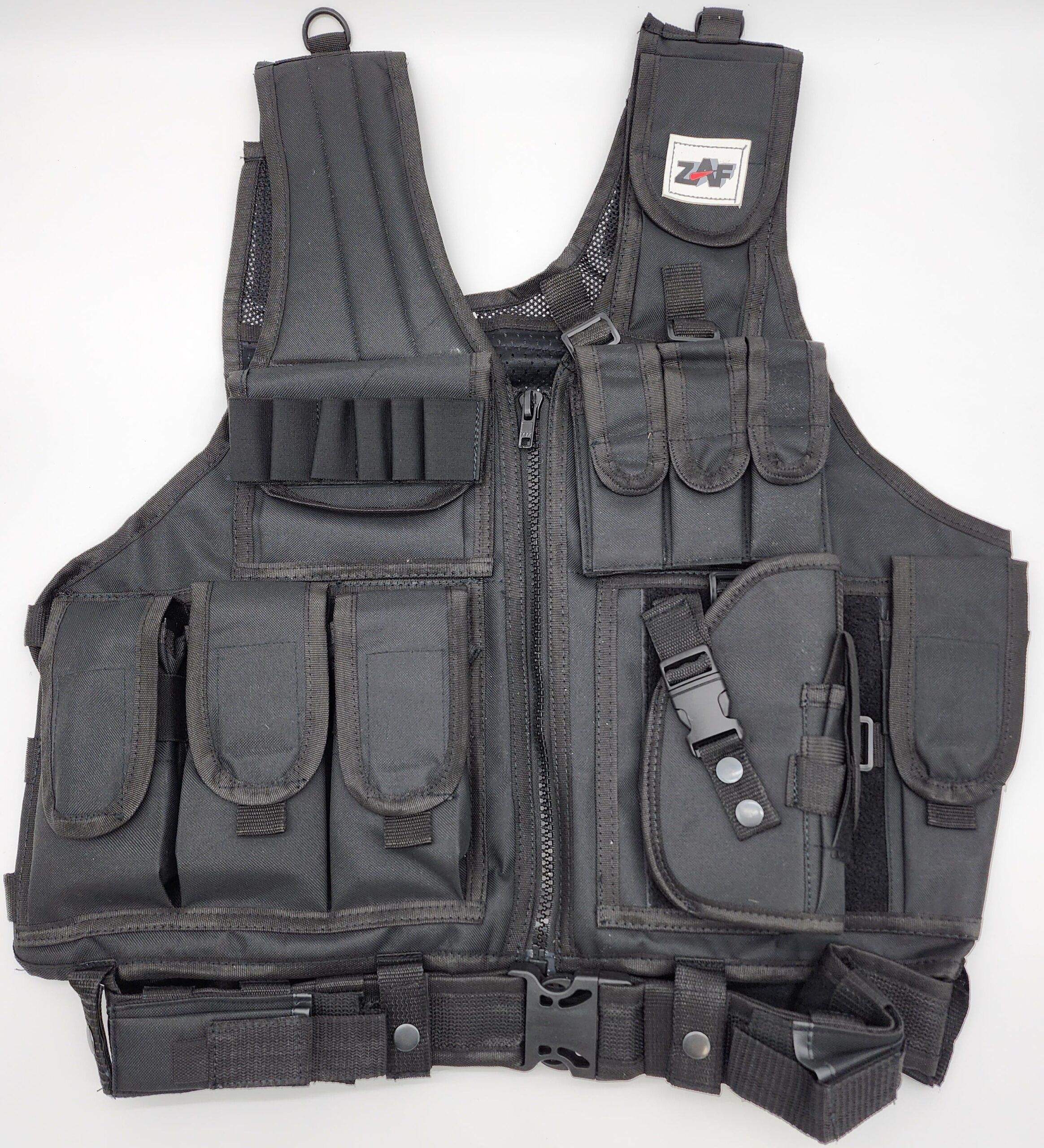 Tactical Airsoft Vest | w/ Pistol Holster | Fully Adjustable | Color: Black - Image 2