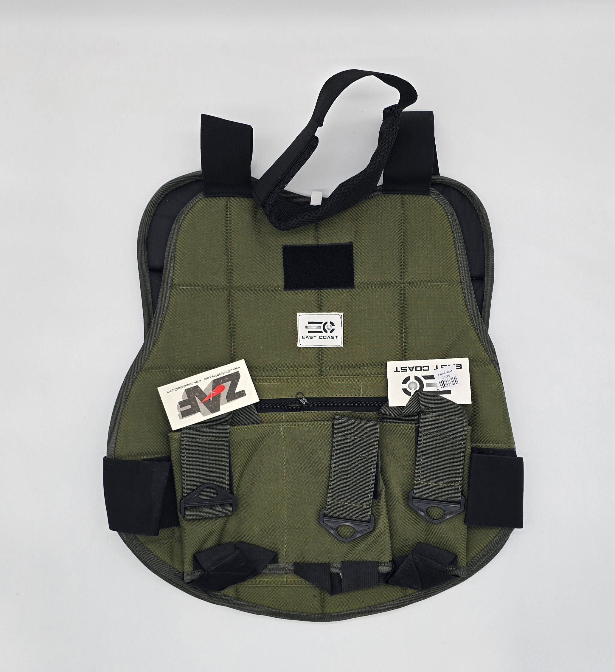 East Coast 3 Pod | Padded Paintball Chest Protector | Attached Neck Protector | Olive