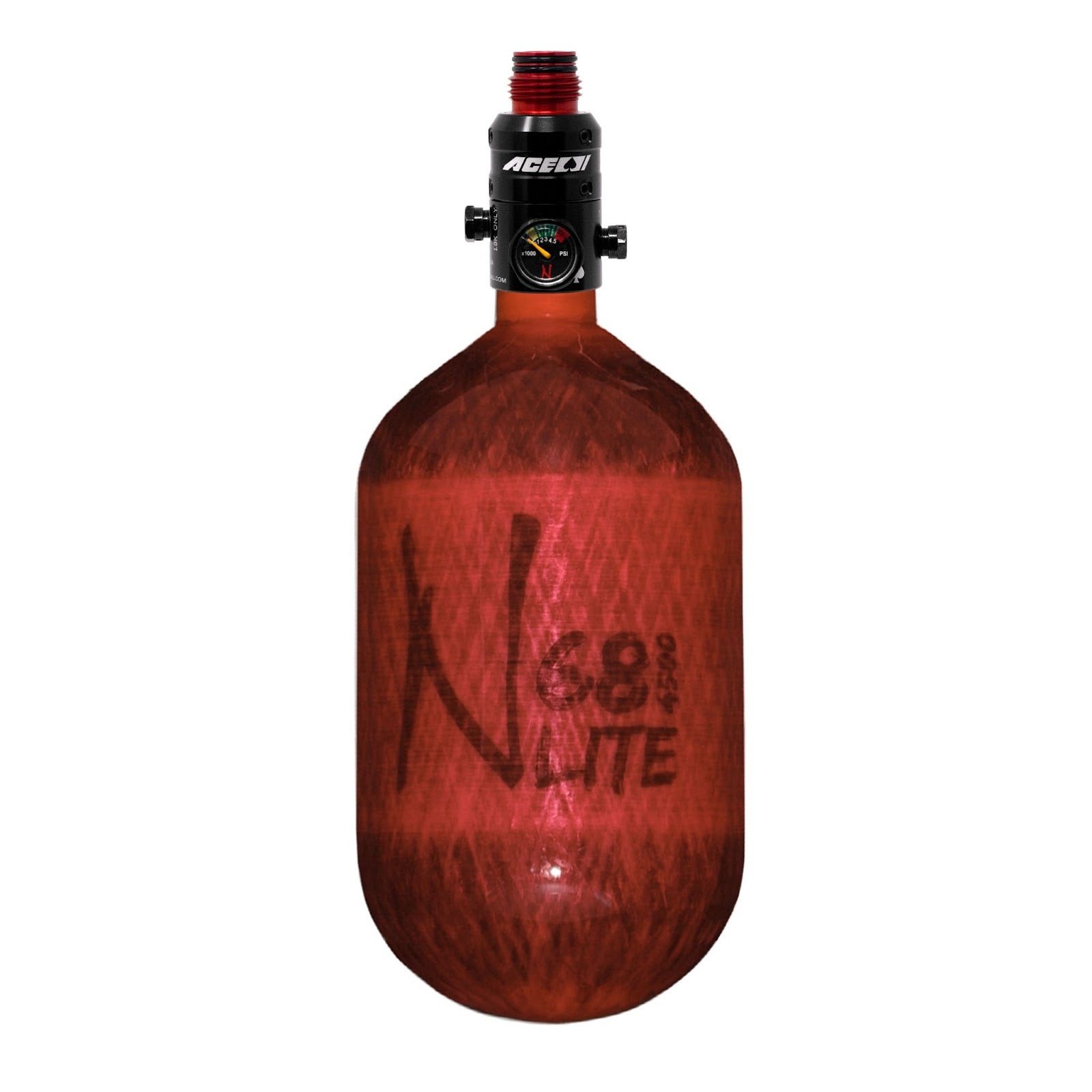 Ninja Carbon Fiber Hpa Tank - 68/4500 Lite - Adjustable Regulator | RED TRANSLUCENT 68 LITE