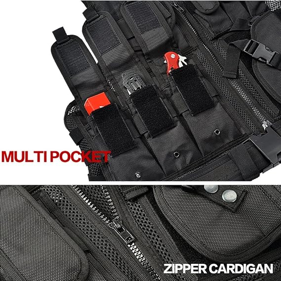 Tactical Airsoft Vest | w/ Pistol Holster | Fully Adjustable | Color: Black | East Coast - Image 5