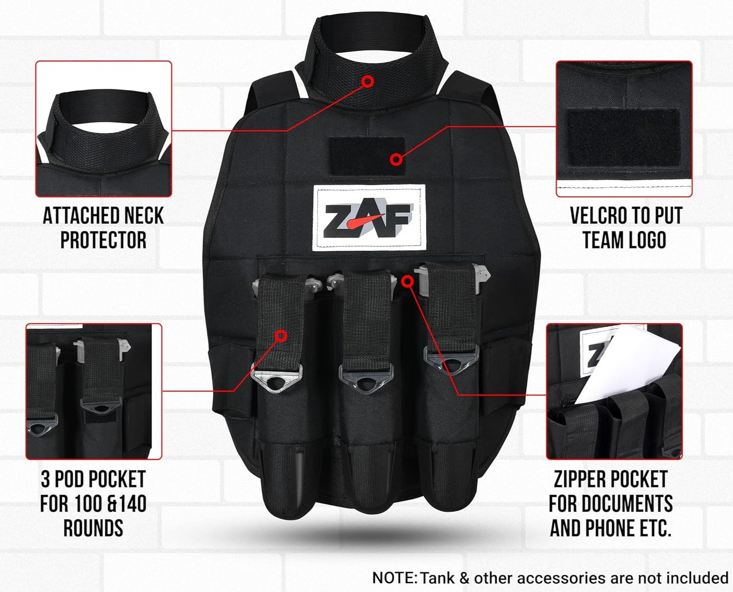 East Coast 3 Pod | Padded Paintball Chest Protector | Attached Neck Protector | Black - Image 3