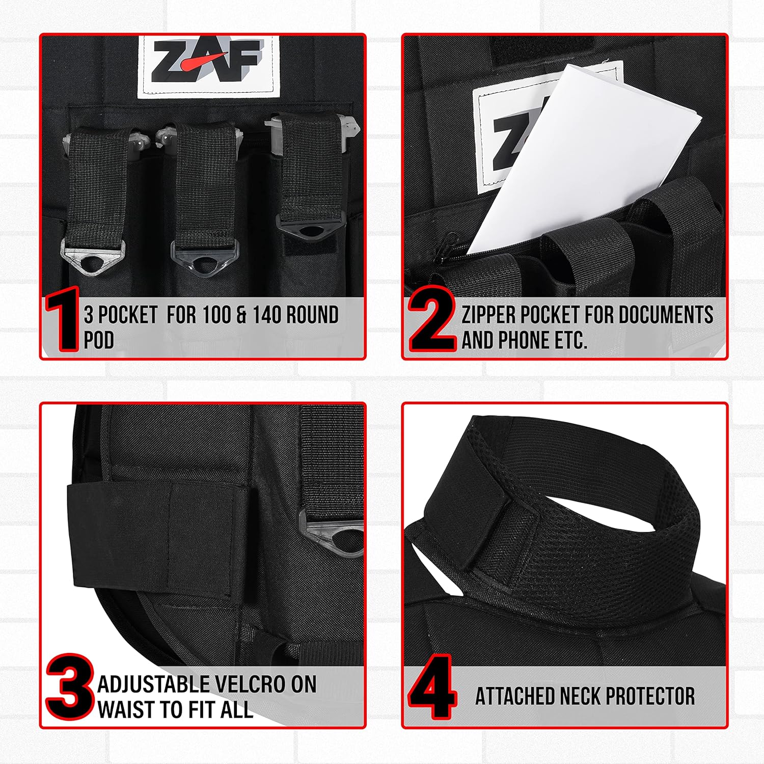 East Coast 3 Pod | Padded Paintball Chest Protector | Attached Neck Protector | Black - Image 5