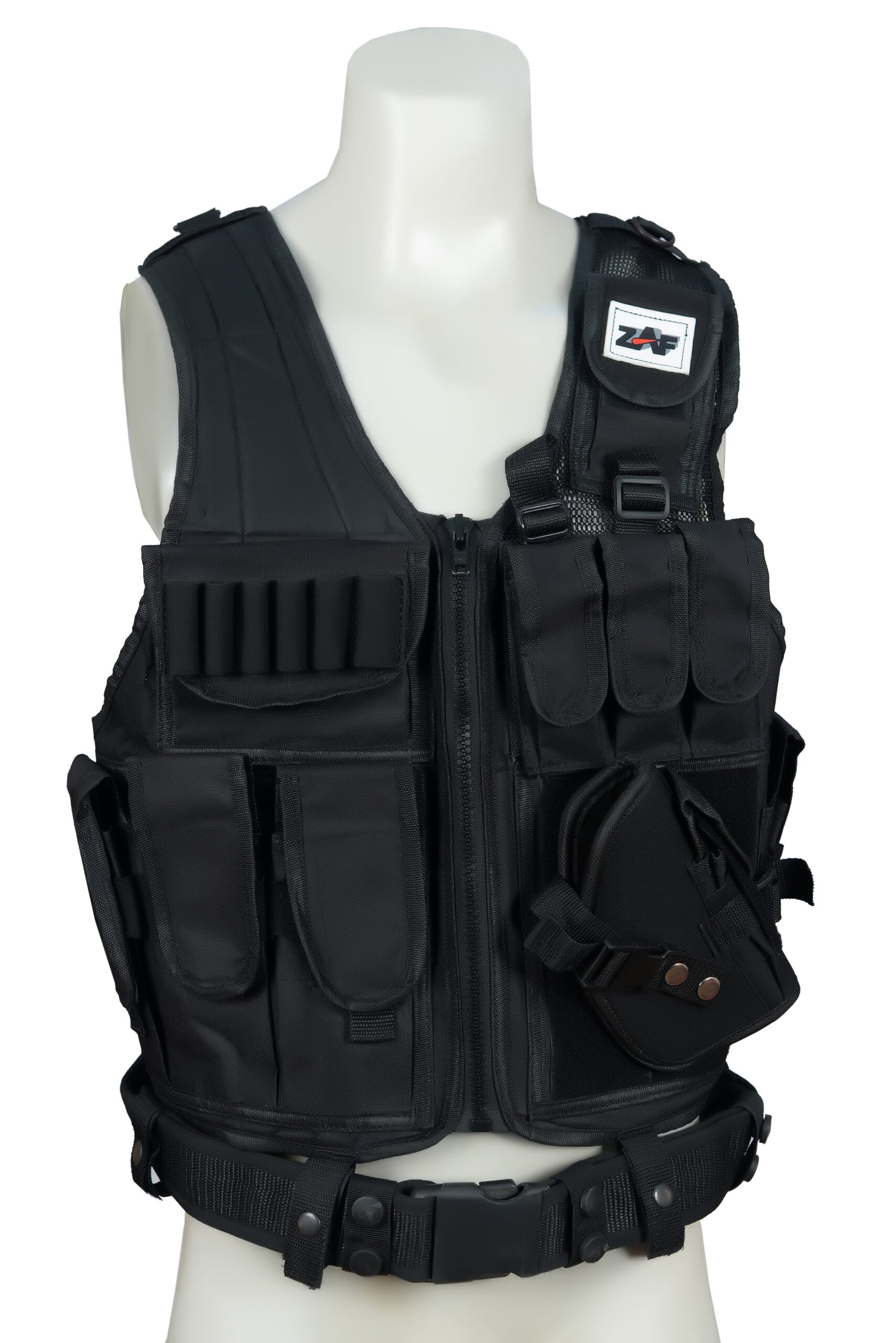 Tactical Airsoft Vest | w/ Pistol Holster | Fully Adjustable | Color: Black - Image 4