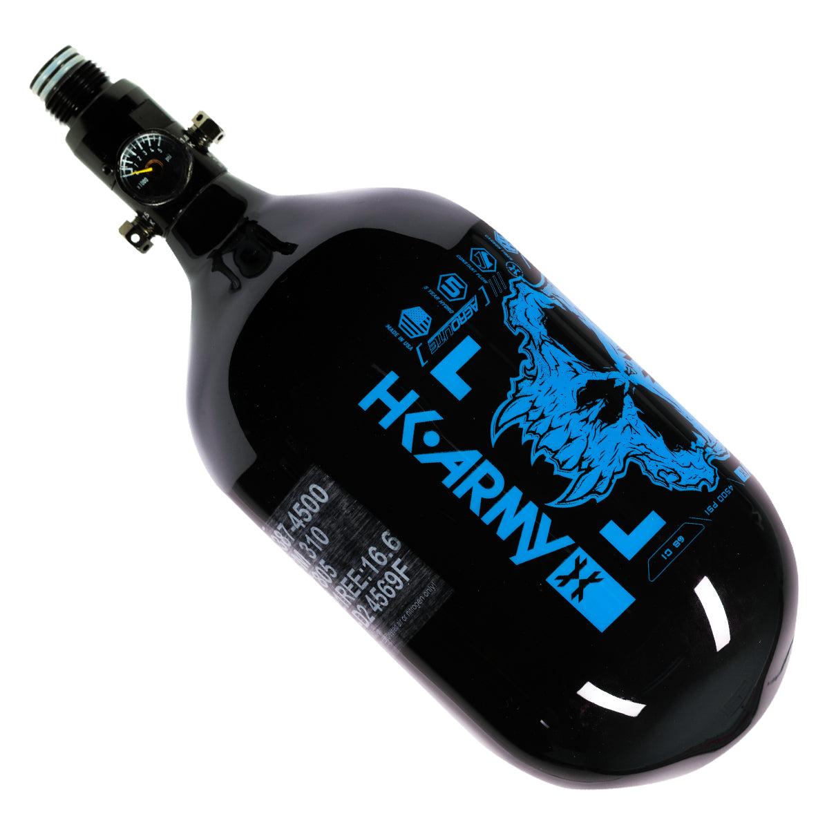 68Ci / 4500Psi - Doom - Extra Lite Carbon Fiber Tank - Standard Reg - Black/Neon Blue - Image 2
