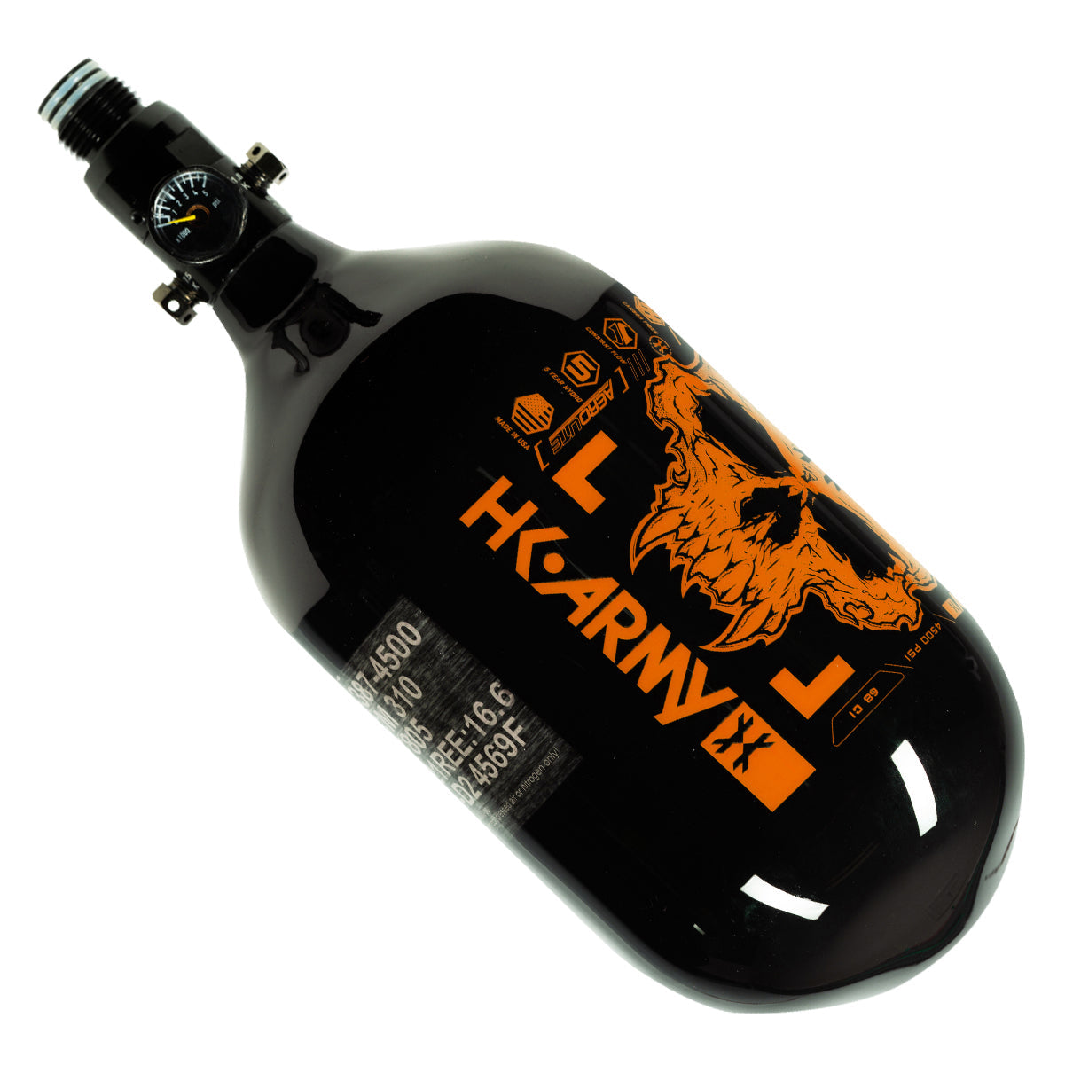 68Ci / 4500Psi - Doom - Extra Lite Carbon Fiber Tank - Standard Reg - Black/Neon Orange - Image 2