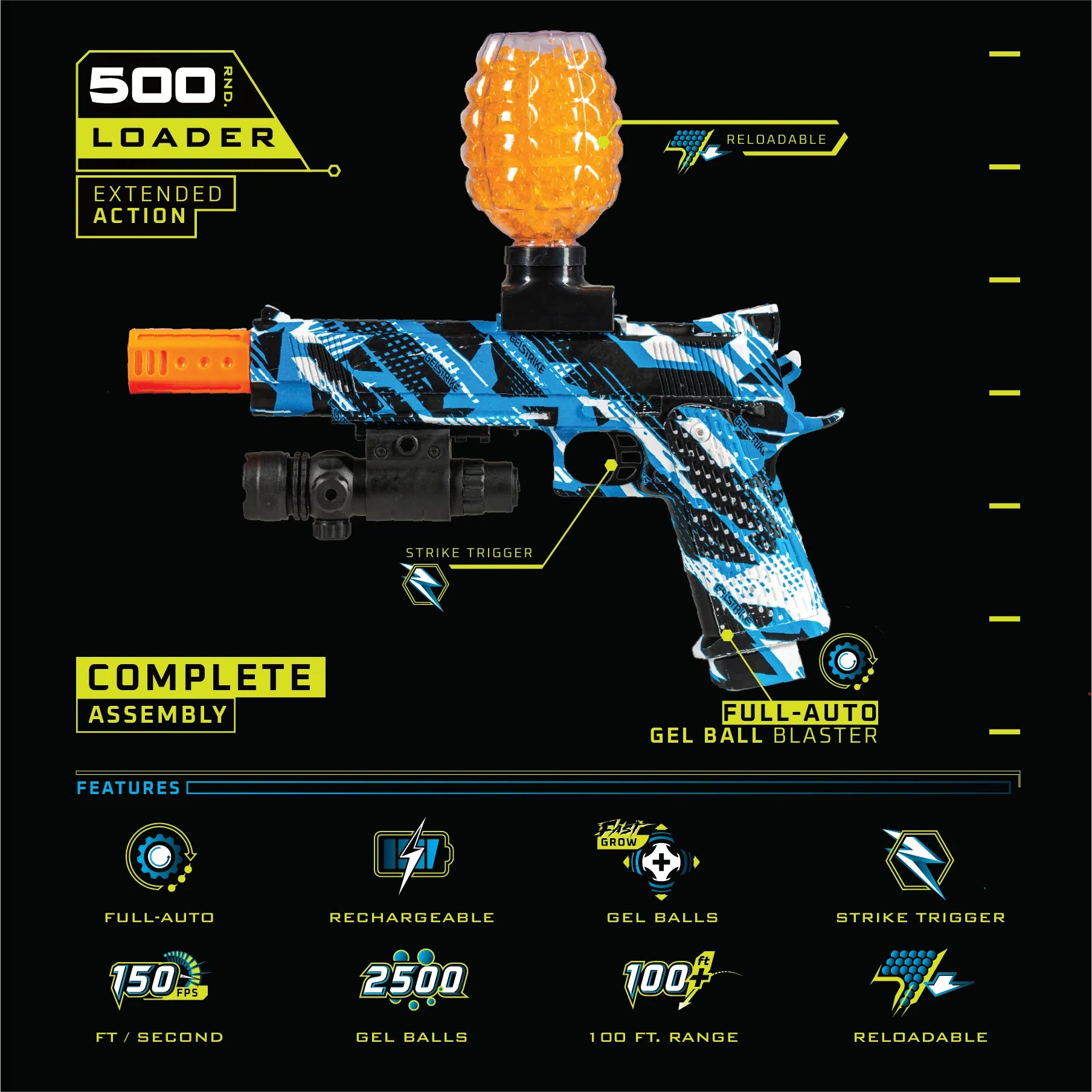 Gellyball Pistol with Laser | Rapid Gel Blaster Gelstrike | Color: Blue - Image 6