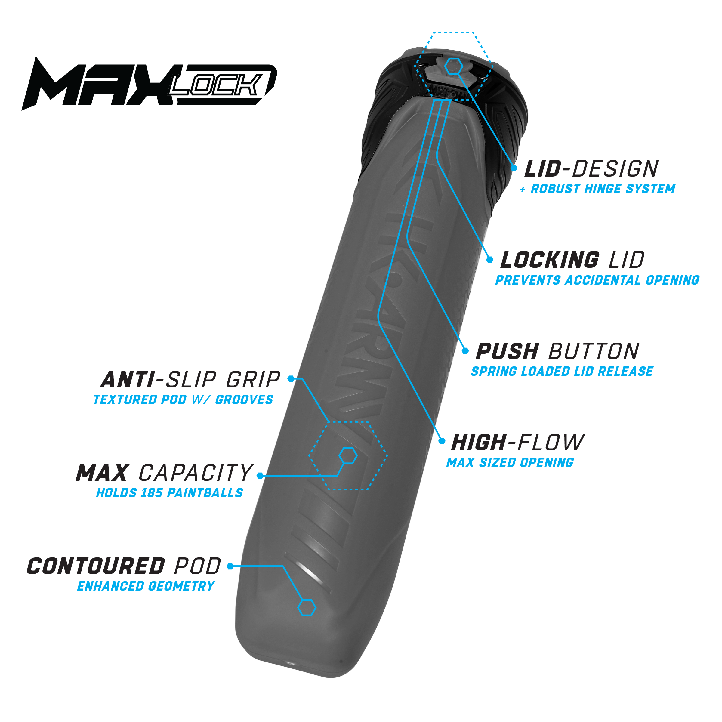 MaxLock Pods - Lock Lid 185 Rounds - Graphite 6-Pack - Image 2