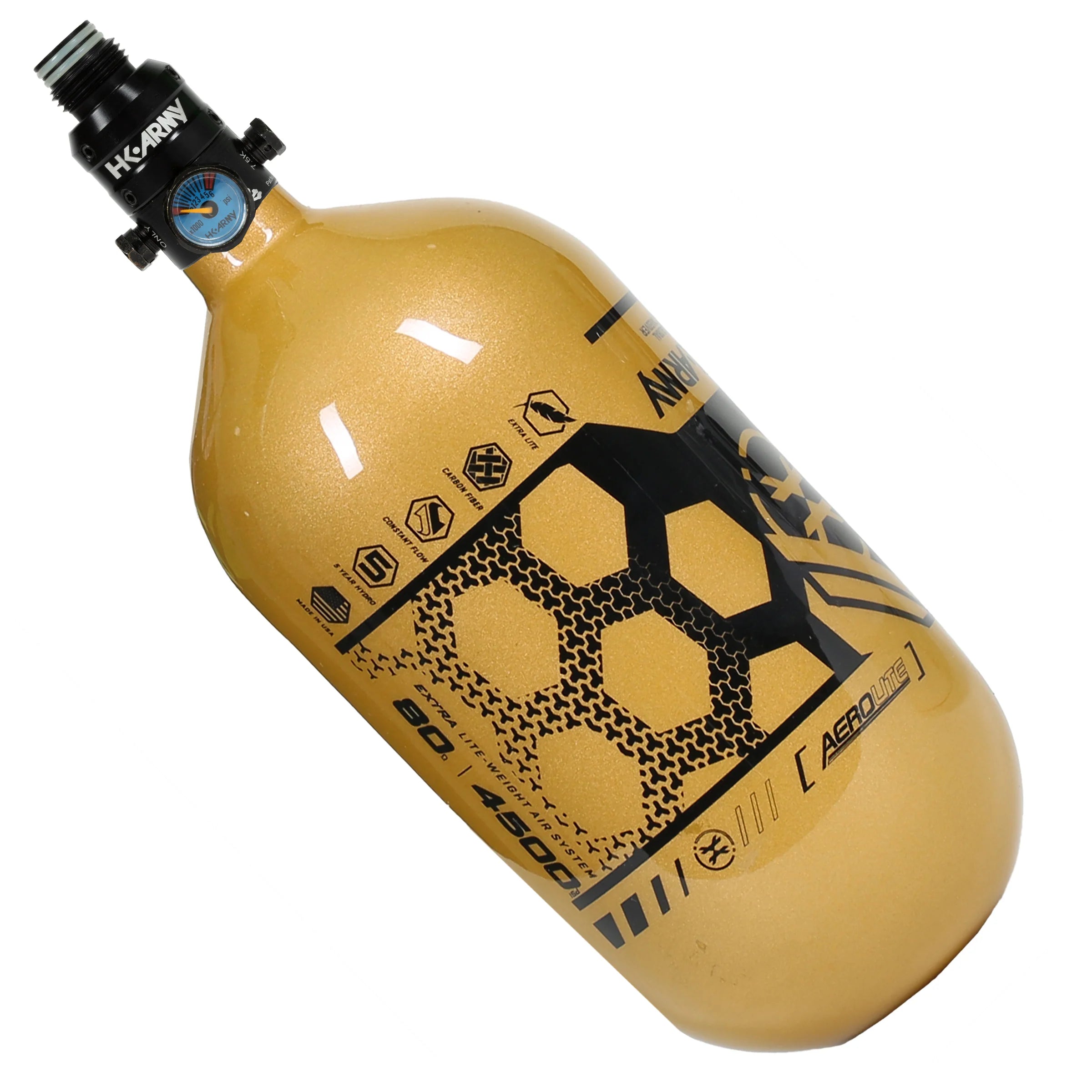 80ci / 4500Psi - Hex - Extra Lite Carbon Fiber Tank - Pro V2 Reg - Gold/Black - Image 4