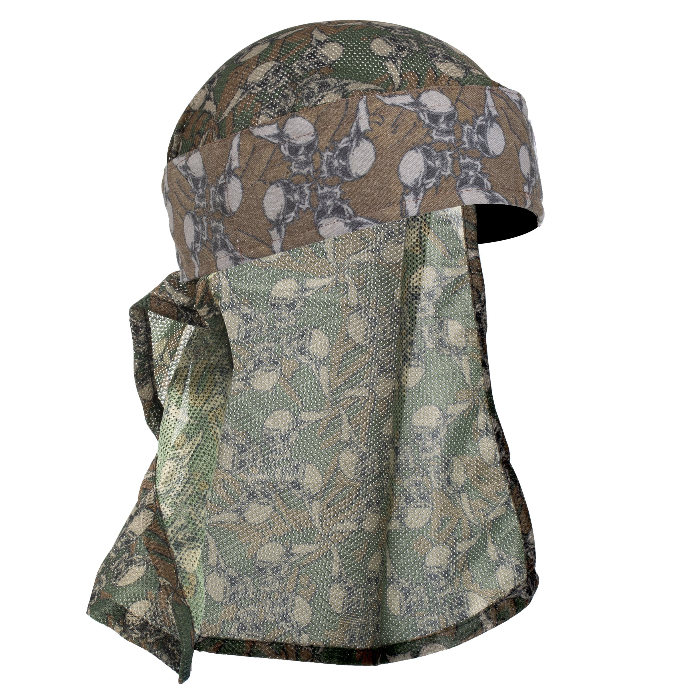 Hk Army Skulls - Hostilewear Headwrap - Tan Skulls / Forest Skull Mesh