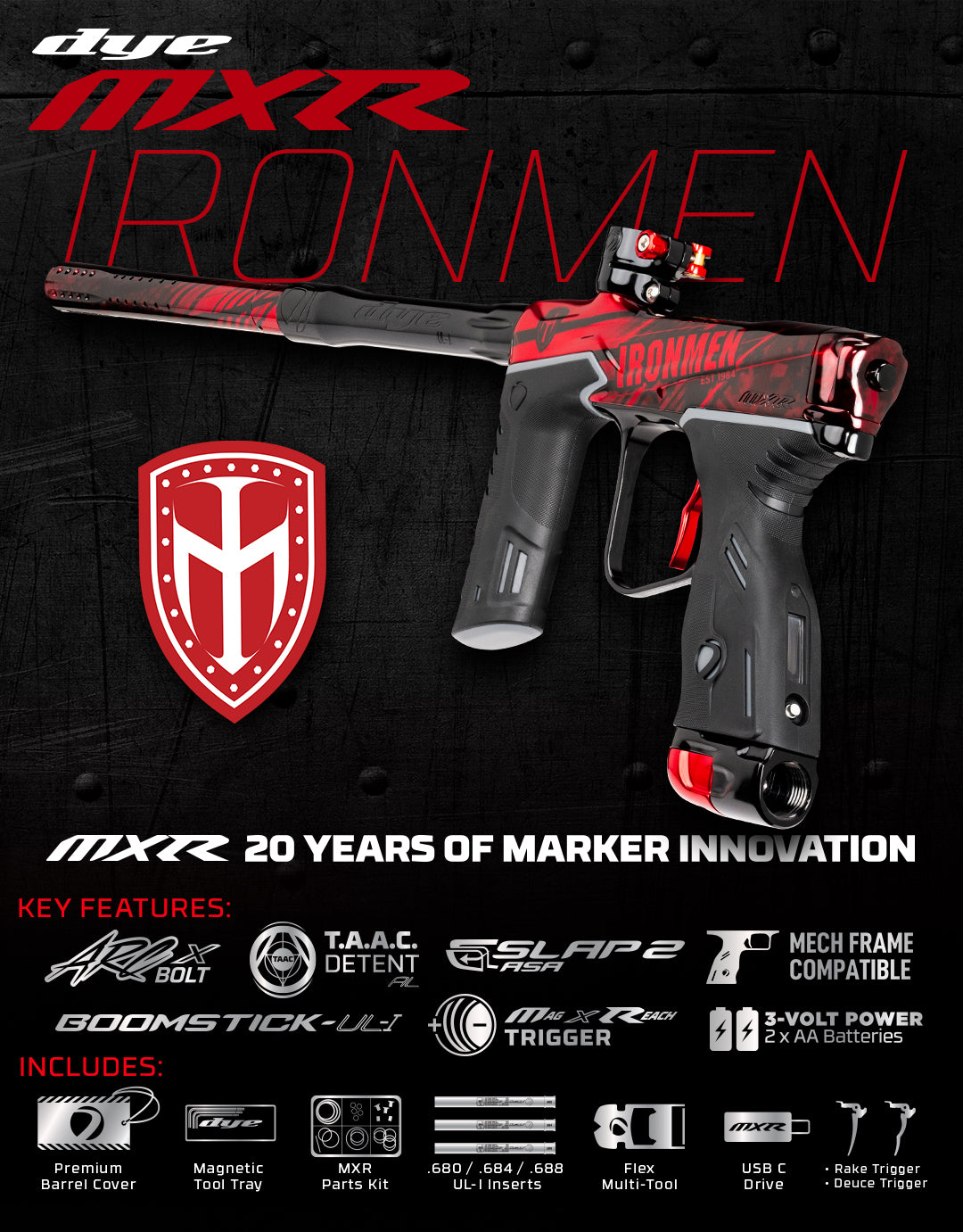 DYE MXR PGA IRONMEN BRANDED - BLACK/RED POLISHED - Image 2