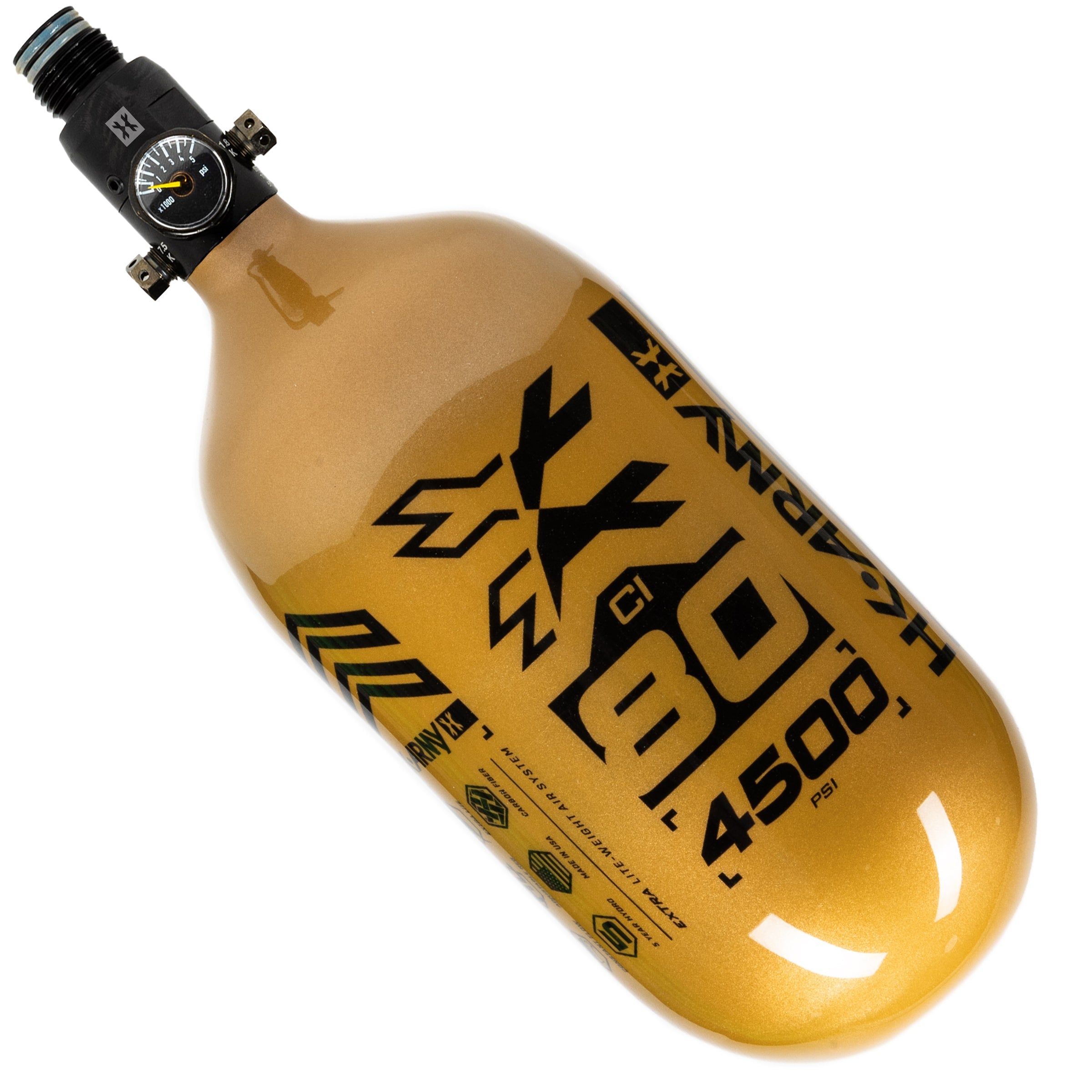 80ci / 4500Psi - Rush - Extra Lite Carbon Fiber Tank - Standard Reg - Gold/Black