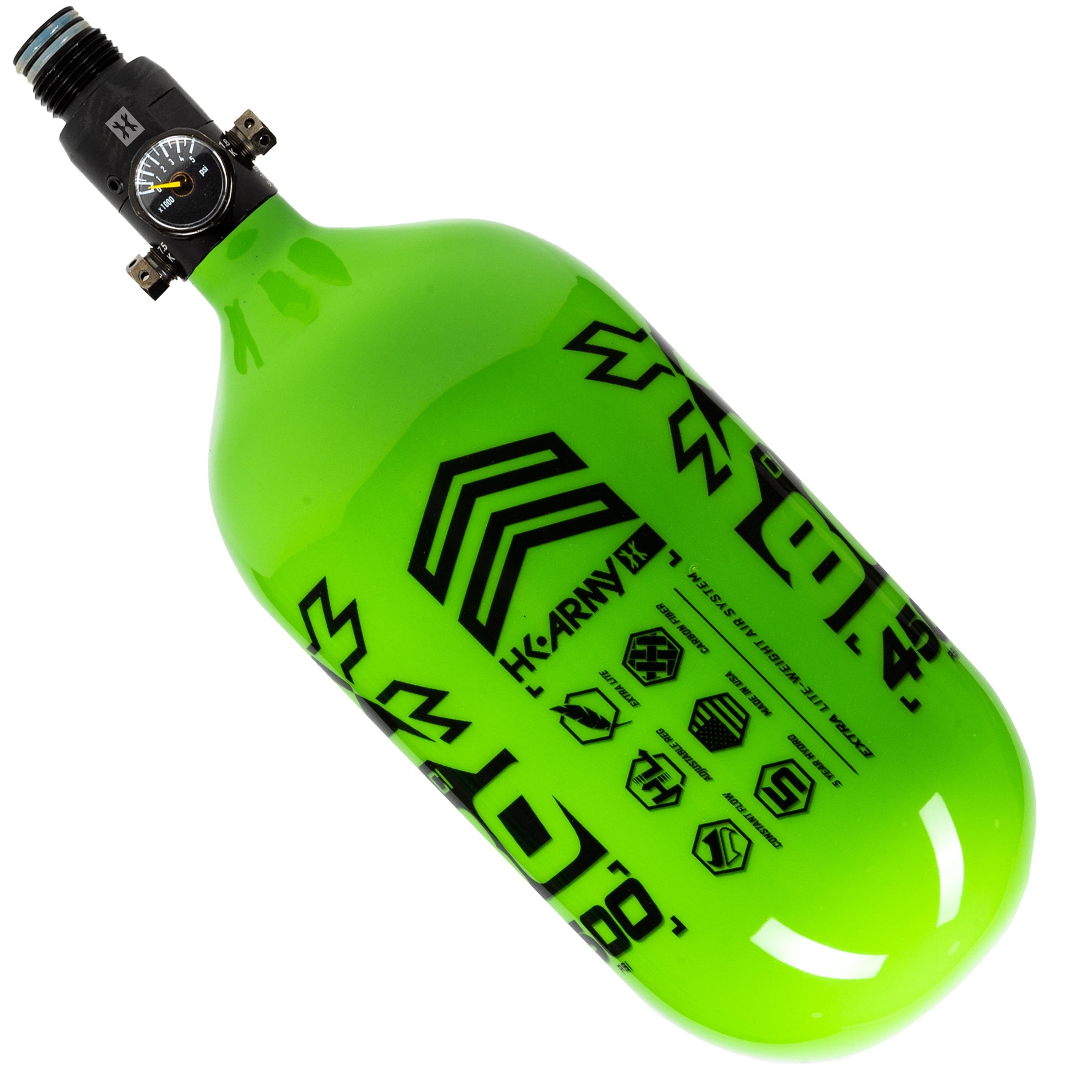 80ci / 4500Psi - Rush - Extra Lite Carbon Fiber Tank - Standard Reg - Neon Green/Black - Image 2