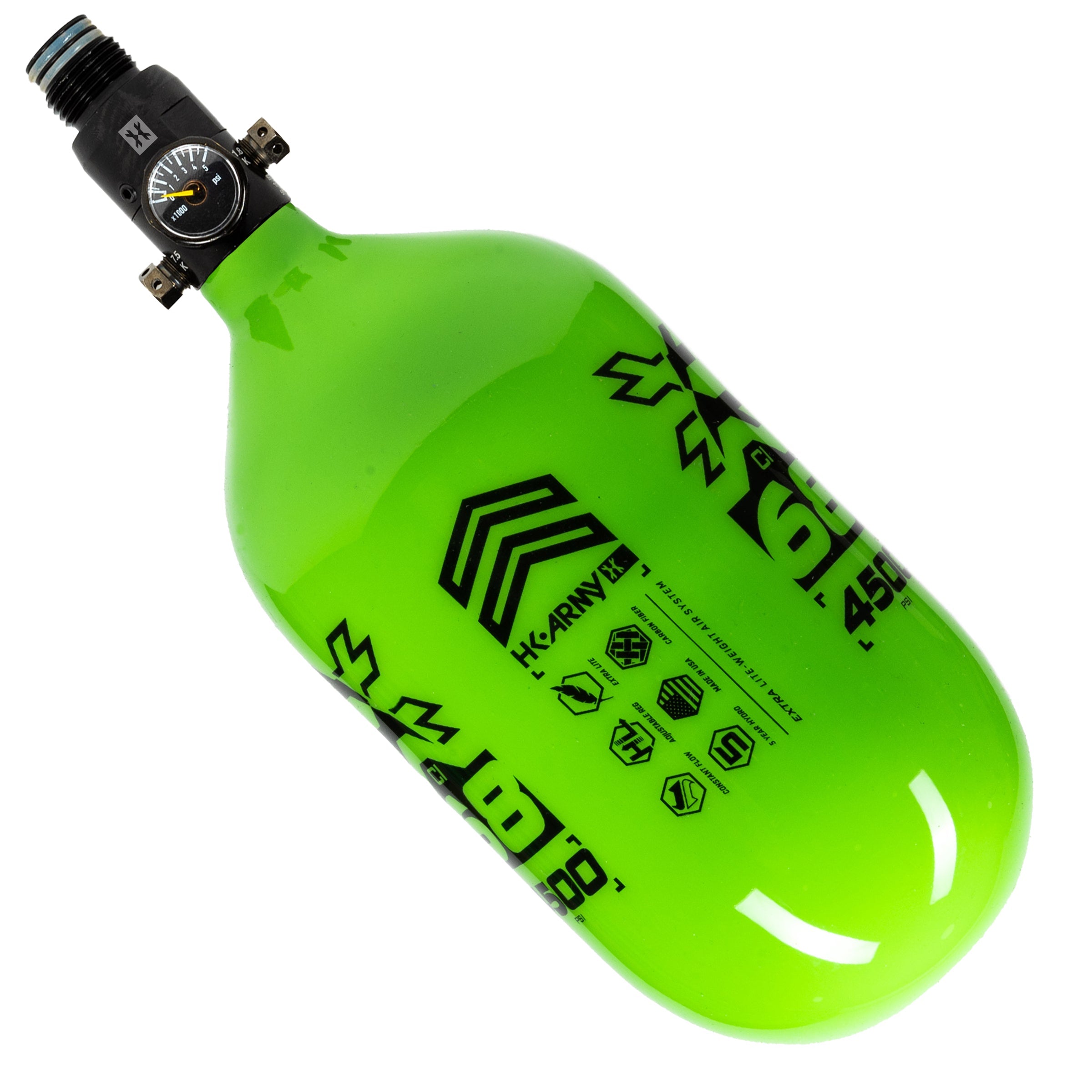 68ci / 4500Psi - Rush - Extra Lite Carbon Fiber Tank - Standard Reg - Neon Green/Black - Image 2