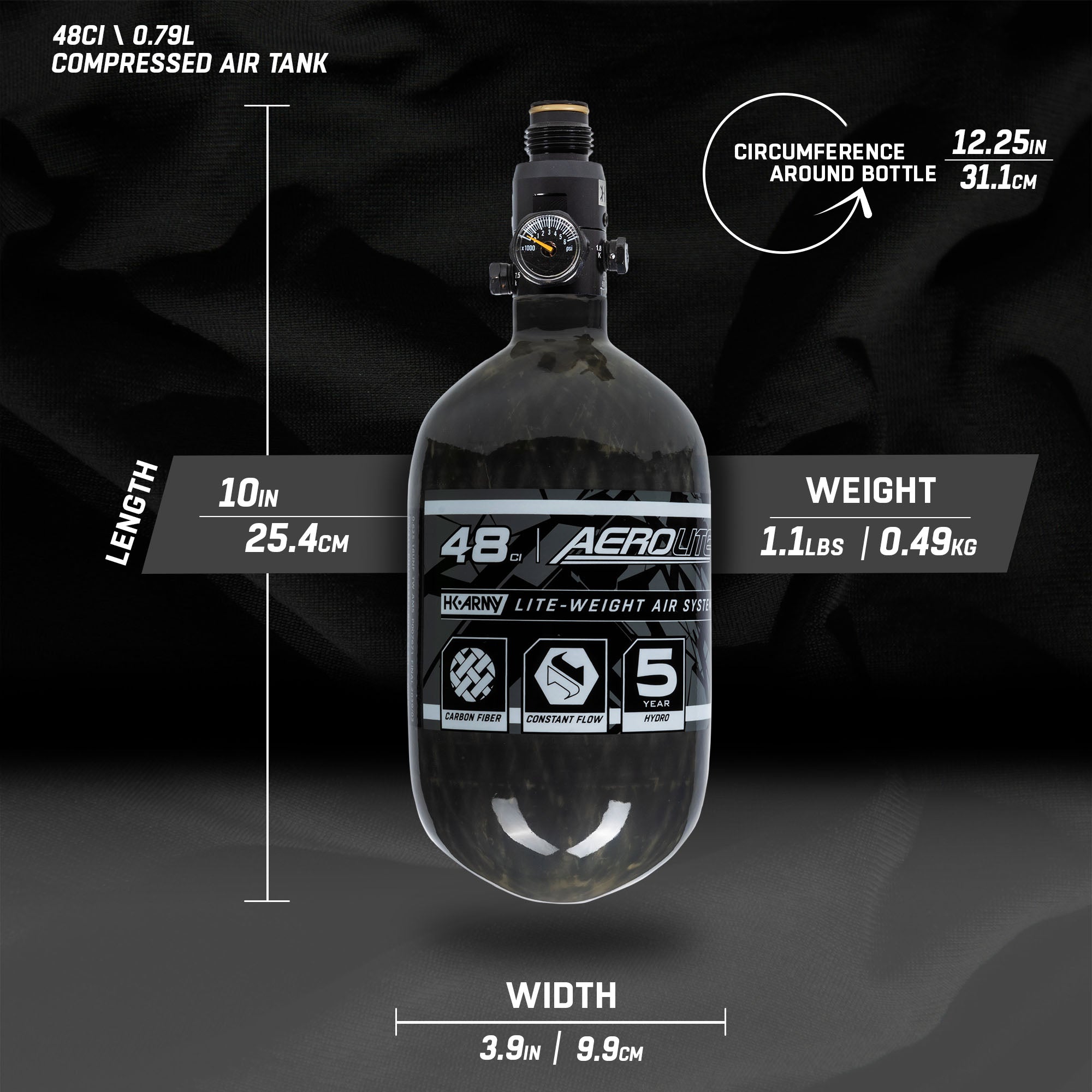 AeroLite Carbon Fiber Tank - 48ci / 4500psi - Smoke - Image 2