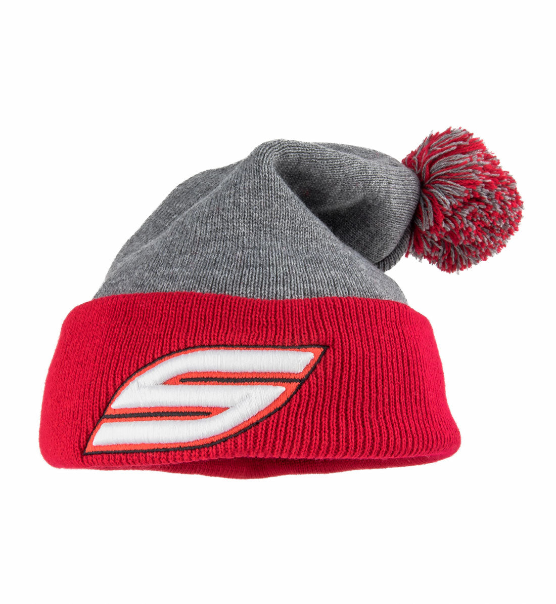 Pom Pom Beanie, Gray Red | Social Paintball Beanies - Image 2