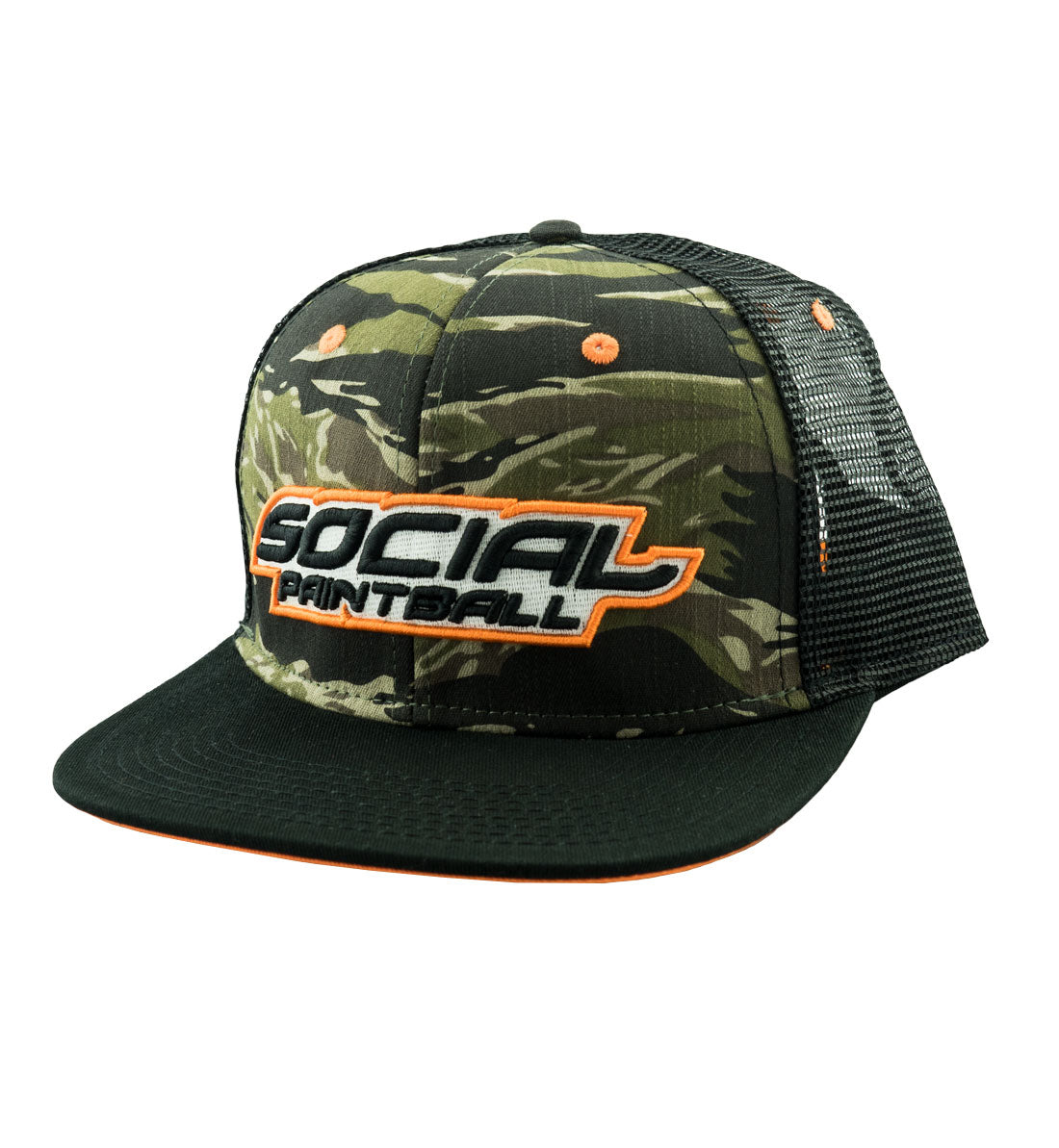 Snapback Hat, Tiger Camo Black Bill Trucker | Social Paintball | Headwear Hats